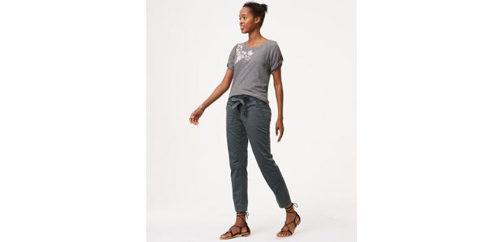 Loft Floral Embroidered Tie Waist Pants