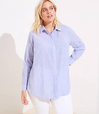 Loft Plus Striped Button Down Tunic Shirt