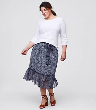 Loft Plus Blossomed Tie Waist Midi Skirt