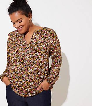 Loft Plus Wildflower Split Neck Blouse
