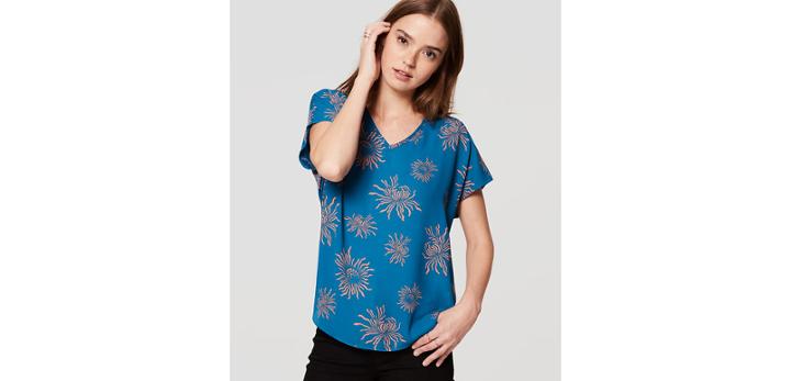 Loft Iced Floral Mixed Media Top