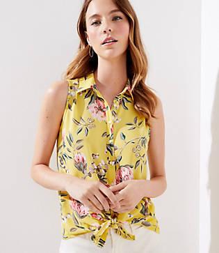 Loft Floral Mixed Media Button Down Shell