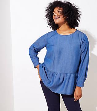 Loft Plus Chambray Button Back Peplum Blouse