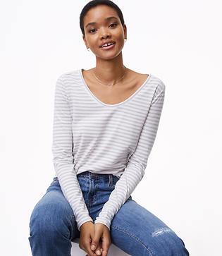Loft Heather Striped Long Sleeve Tee