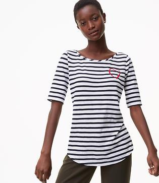 Loft Heart Stripe Ballet Neck Tee