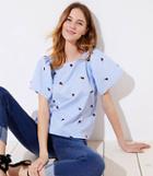 Loft Rose Embroidered Flare Sleeve Top