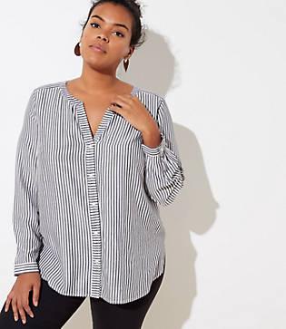 Loft Plus Mixed Stripe Split Neck Shirt