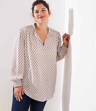 Loft Plus Medallion Smocked Cuff Blouse