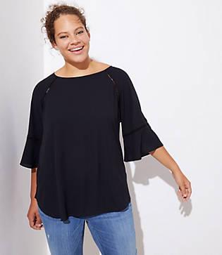 Loft Plus Cutout Flounce Mixed Media Top
