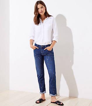 Loft Paint Splatter Boyfriend Jeans In Indigo Wash