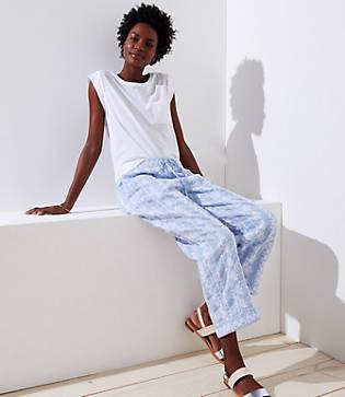 Loft Floral Embroidered Linen Drawstring Pants