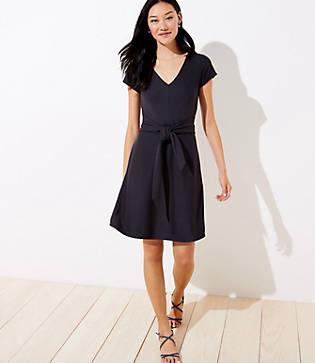 Loft Striped Tie Waist Flare Pocket Dress