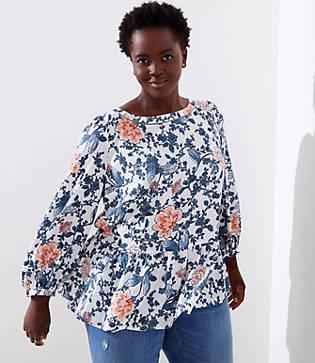 Loft Plus Floral Cutout Peplum Blouse