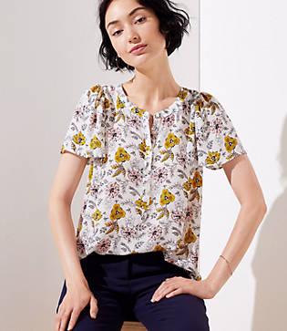Loft Floral Flutter Henley Top