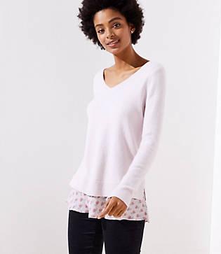 Loft Bouquet Flounce Mixed Media Sweater