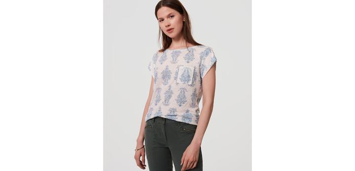 Loft Floral Scroll Linen Cap Sleeve Tee