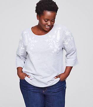 Loft Plus Peacock Embroidered Sweatshirt