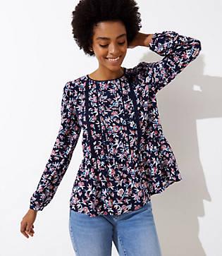 Loft Floral Lace Trim Peplum Blouse