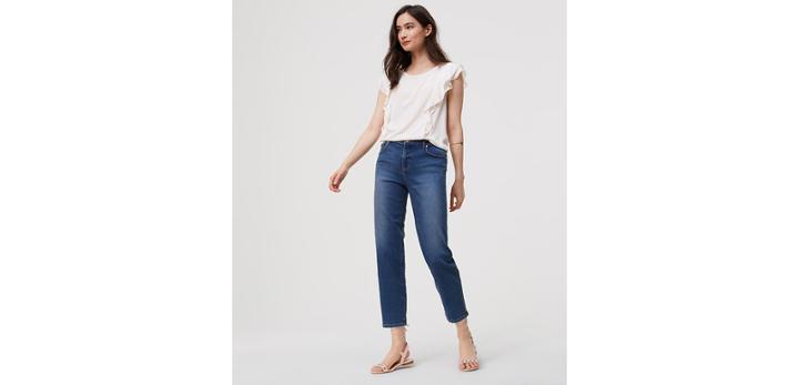 Loft Straight Crop Jeans In Vintage Blue Wash