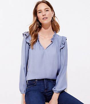 Loft Jacquard Ruffle Trim Blouse