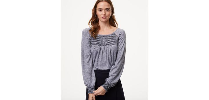 Loft Topstitched Smocked Top