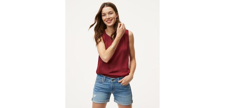 Loft Denim Roll Shorts In Light Indigo Wash