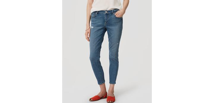 Loft Curvy Skinny Ankle Jeans In Destructed Light Stonewash