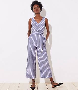 Loft Striped Tie Waist Jumpsuit
