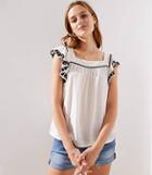 Loft Embroidered Flutter Square Neck Top