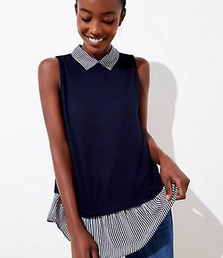 Loft Striped Layered Mixed Media Top