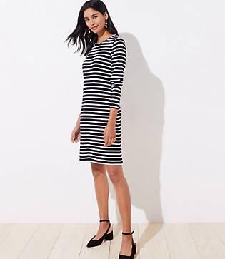 Loft Striped Ribbed Long Sleeve Tee Dress