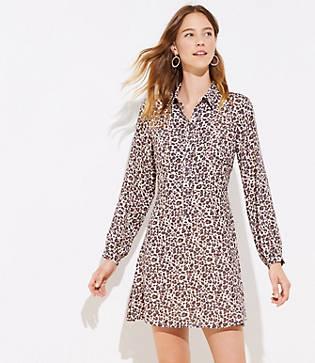 Loft Leopard Print Flare Shirtdress