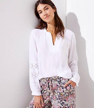 Loft Embroidered Eyelet Split Sleeve Blouse