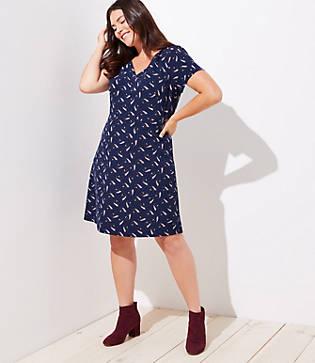 Loft Plus Leafed V-neck Flare Dress