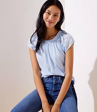 Loft Dot Textured Shirred Flutter Tee