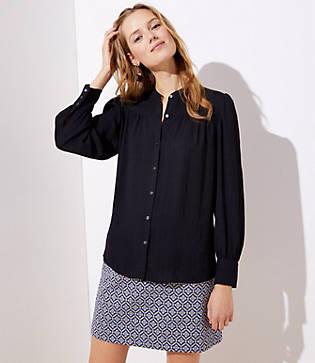 Loft Textured Plaid Puff Sleeve Blouse