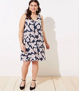 Loft Plus Floral Smocked Shoulder Swing Dress