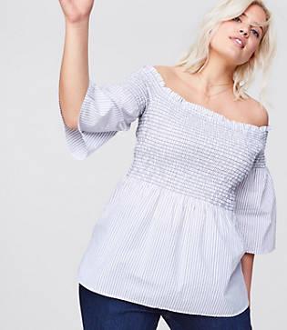 Loft Plus Striped Smocked Off The Shoulder Top