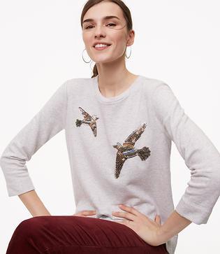 Loft Beaded Bird Sweatshirt