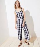 Loft Gingham Smocked Back Tie Waist Jumpsuit