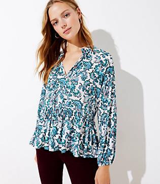 Loft Paisley Split Neck Peplum Blouse