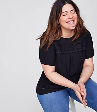 Loft Plus Fringe Lace Yoke Top