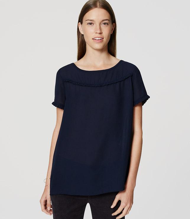 Loft Ruffle Trim Mixed Media Top