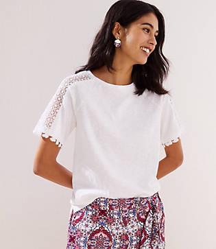 Loft Crochet Pom Pom Sweatshirt Tee