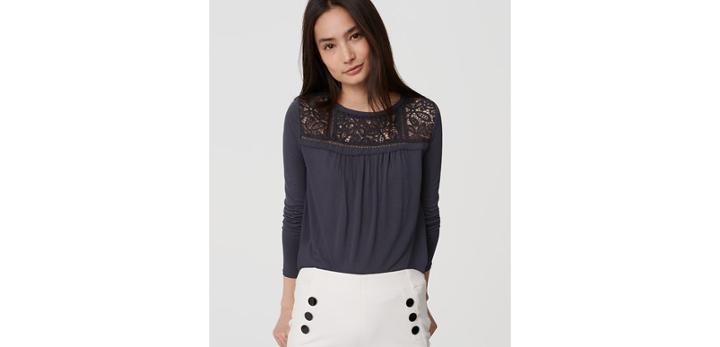 Loft Lace Yoke Shirttail Tee