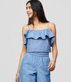 Loft Beach Chambray Ruffle Cropped Top