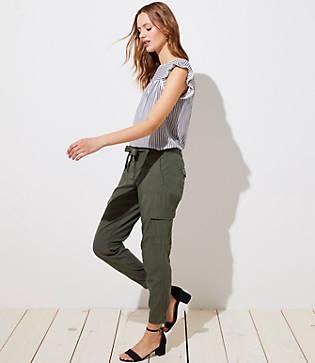 Loft Ankle Zip Tie Waist Cargo Pants