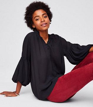 Loft Pleated Collar Henley Blouse