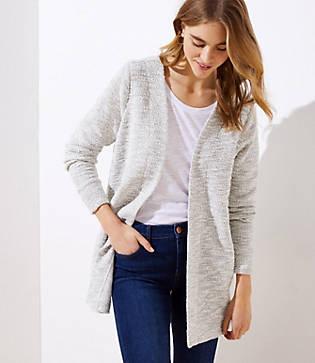 Loft Boucle Knit Open Cardigan
