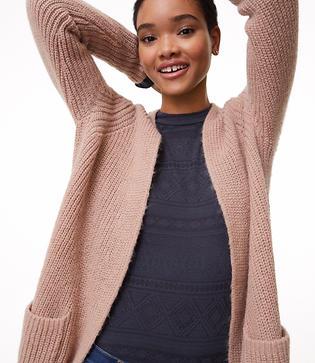 Loft Ribbed Patch Pocket Open Cardigan